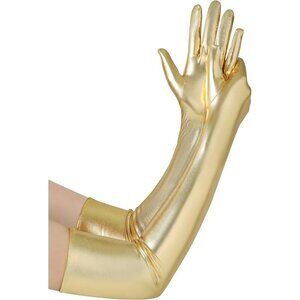 Women's Shiny Gold Metallic Wet Look Gloves Elbow Length Halloween Costumes